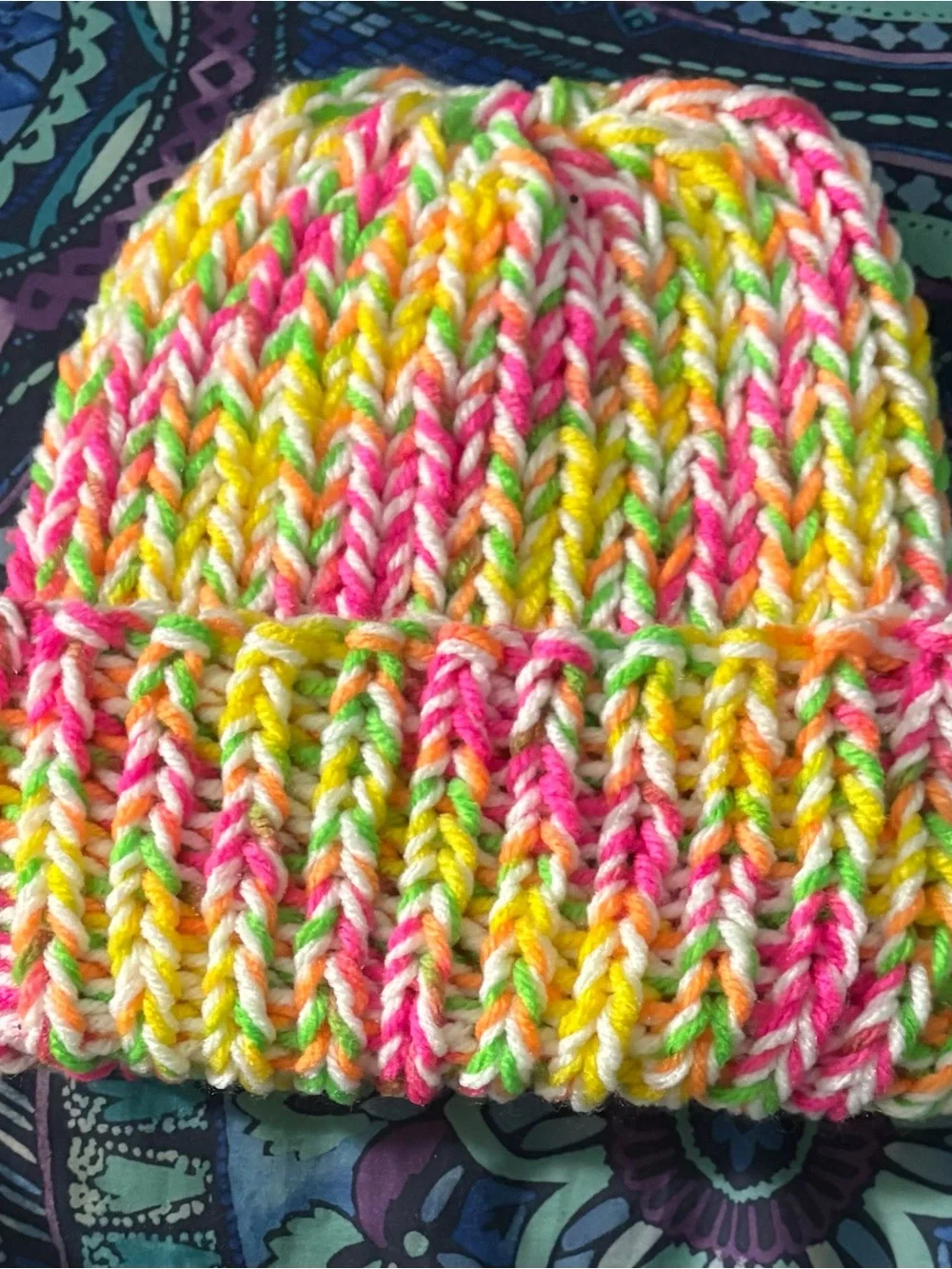 Handmade Multicolor Knit Beanie - Neon Mix - Picture 1 of 1
